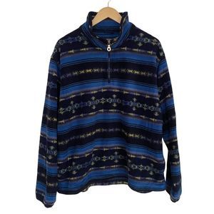 Vintage men’s Land's End Blue Aztec Stripe 1/4 Zip Fleece Pullover